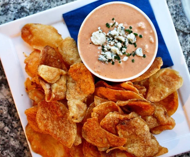 Chips on a plate with dip