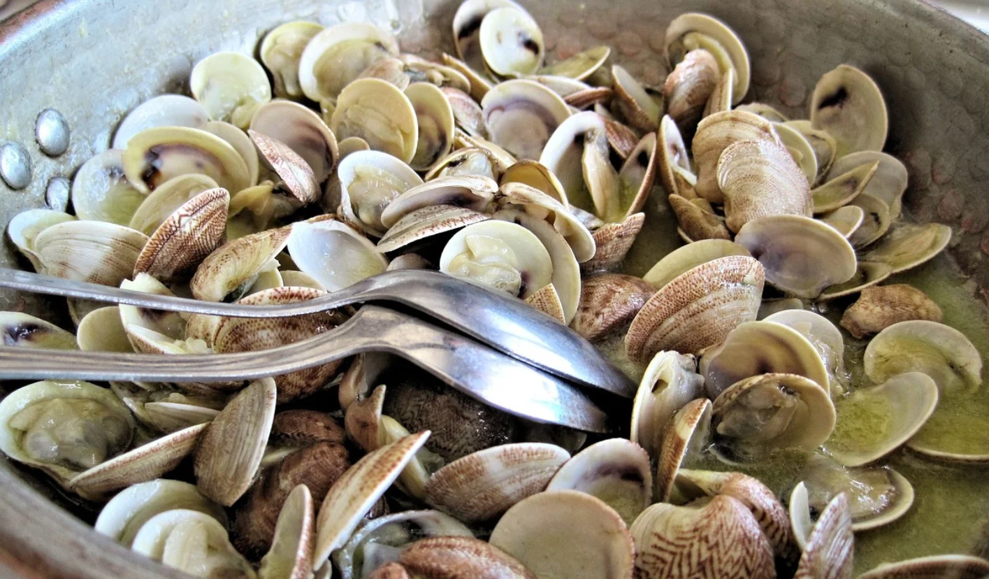 Traditional clam bake in pan