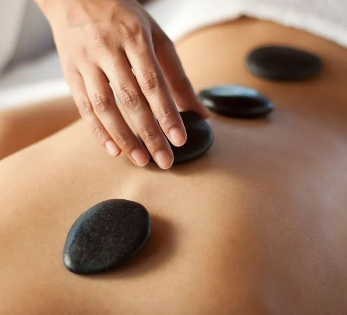 Stones on a back for massage